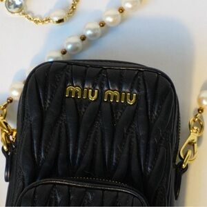 Miu Miu Black Quilted Leather Mini Crossbody with Gold Hardware